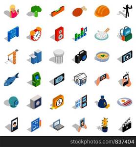 Reality icons set. Isometric style of 36 reality vector icons for web isolated on white background. Reality icons set, isometric style