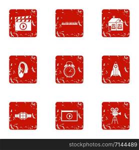 Reality show icons set. Grunge set of 9 reality show vector icons for web isolated on white background. Reality show icons set, grunge style