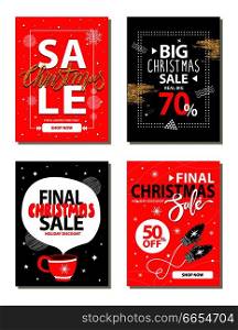Really big Christmas sale, shop now for limited time only, banners with headlines, brushes and icon of cup and mittens isolated on vector illustration. Really Big Christmas Sale Vector Illustration