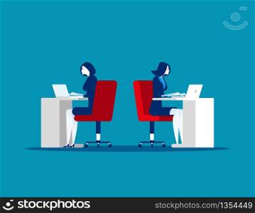 Rear and front view, Business people working on office. Concept business vector illustration.