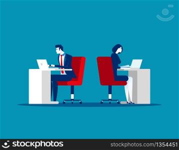 Rear and front view, Business people working on office. Concept business vector illustration.