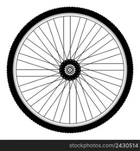 Rear bicycle wheel with spiked bicycle tire vector Bike rubber. Mountain tyre. Valve. Fitness cycle. MTB. Mountainbike.