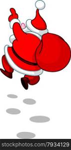 Rear view of cheerful Santa Claus skipping in the snow