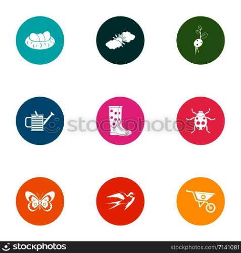 Rear yard icons set. Flat set of 9 rear yard vector icons for web isolated on white background. Rear yard icons set, flat style