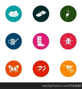 Rear yard icons set. Flat set of 9 rear yard vector icons for web isolated on white background. Rear yard icons set, flat style