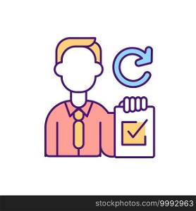 Reassigning contract items RGB color icon. Documents reconsidering processes. Giving your agreement with physical or digital signing. Get best deals for company. Isolated vector illustration. Reassigning contract items RGB color icon
