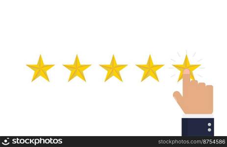 Reating star 5 with hand in flat style, vector illustration