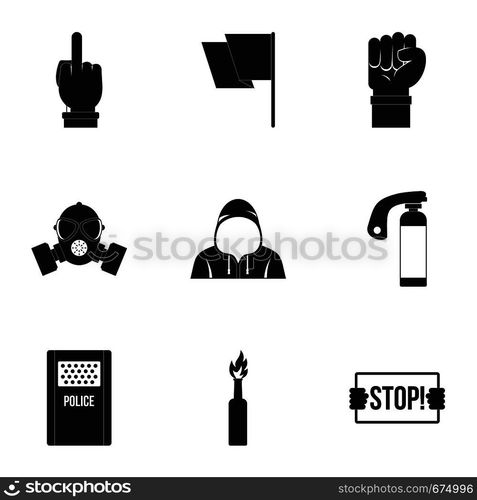 Rebel demonstration icon set. Simple set of 9 rebel demonstration vector icons for web isolated on white background. Rebel demonstration icon set, simple style