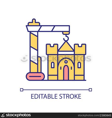 Rebuilding cultural heritage RGB color icon. Renovating ancient buildings. Urban integration program. Isolated vector illustration. Simple filled line drawing. Editable stroke. Arial font used. Rebuilding cultural heritage RGB color icon