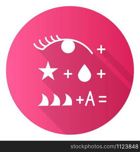 Rebus pink flat design long shadow glyph icon. Conundrum, brainteaser. Abstract reasoning. Ingenuity, intelligence, knowledge test. Brain teaser. Problem solving. Vector silhouette illustration