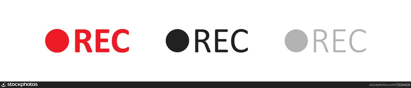 Rec button icon set. Start record sign. Red camera logo concept in vector flat style.