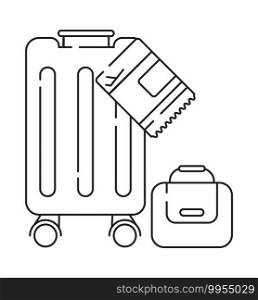 Receipt of baggage icon vector in outline style. Bags, luggage and pass are sown.. Receipt of baggage icon vector in outline style. Bags, luggage and pass