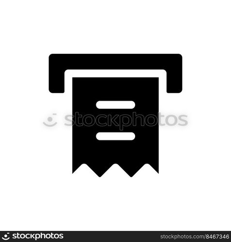 Receipt printer black glyph ui icon. Automated teller machine. Bank operation. User interface design. Silhouette symbol on white space. Solid pictogram for web, mobile. Isolated vector illustration. Receipt printer black glyph ui icon