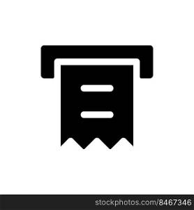 Receipt printer black glyph ui icon. Automated teller machine. Bank operation. User interface design. Silhouette symbol on white space. Solid pictogram for web, mobile. Isolated vector illustration. Receipt printer black glyph ui icon