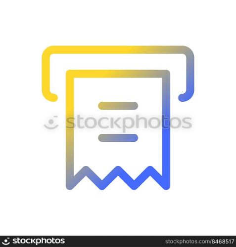 Receipt printer pixel perfect gradient linear ui icon. Automated teller machine. Financial operation. Line color user interface symbol. Modern style pictogram. Vector isolated outline illustration. Receipt printer pixel perfect gradient linear ui icon