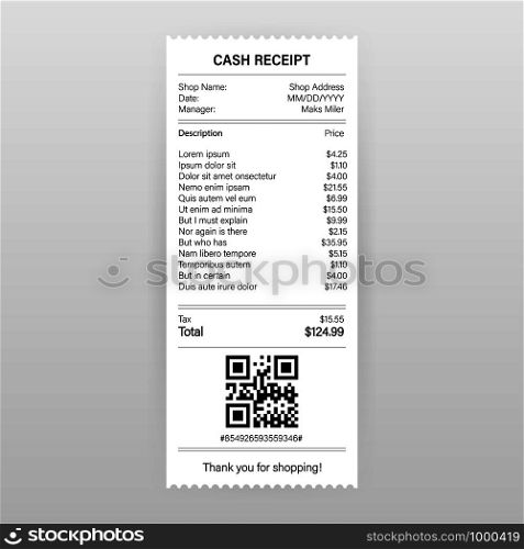 Receipts vector illustration of realistic payment paper bills for cash or credit card transaction. Vector stock illustration.. Receipts vector illustration of realistic payment paper bills for cash or credit card transaction. Vector illustration.