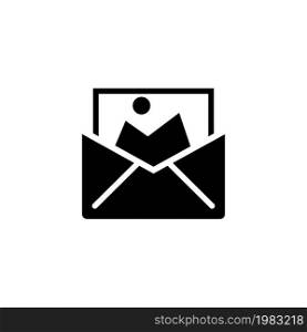 Receive Message, Envelope Picture Media. Flat Vector Icon illustration. Simple black symbol on white background. Receive Message, Envelope Picture sign design template for web and mobile UI element. Receive Message, Envelope Picture Media. Flat Vector Icon illustration. Simple black symbol on white background. Receive Message, Envelope Picture sign design template for web and mobile UI element.