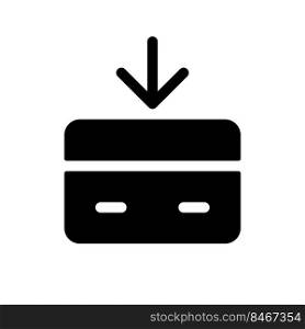 Receive money black glyph ui icon. Electronic funds transaction. Credit card. User interface design. Silhouette symbol on white space. Solid pictogram for web, mobile. Isolated vector illustration. Receive money black glyph ui icon