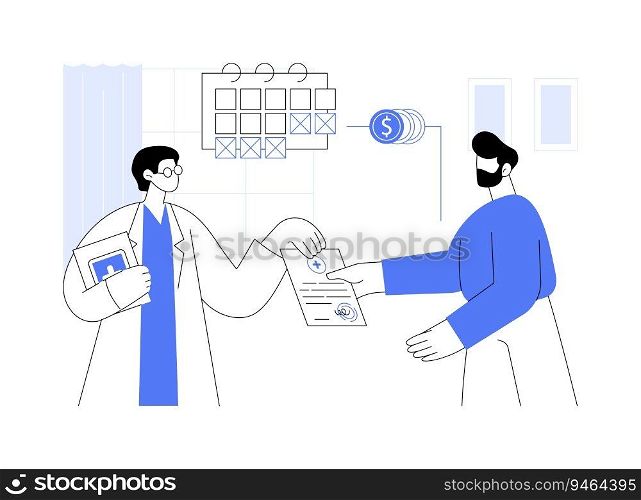 Receive paid sick leave abstract concept vector illustration. Citizen getting paid sick leave document from doctor, social security, financial aid for unhealthy people abstract metaphor.. Receive paid sick leave abstract concept vector illustration.