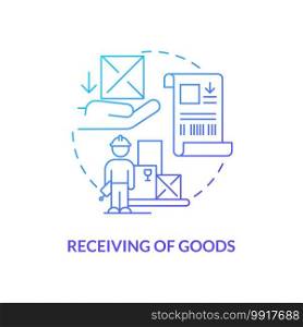 Receiving of goods concept icon. Warehouse management components. Method of checking products sending process. Store idea thin line illustration. Vector isolated outline RGB color drawing. Receiving of goods concept icon