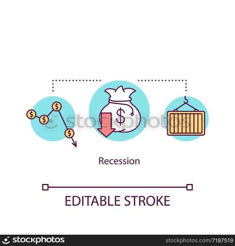 Recession concept icon. Business, trading cycle decline idea thin line illustration. Financial crisis, negative economic changes. Vector isolated outline RGB color drawing. Editable stroke