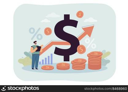 Recession of money value on finance market. Price increase, business risk, coins and percentage rate flat vector illustration. Economy, inflation concept for banner, website design or landing web page