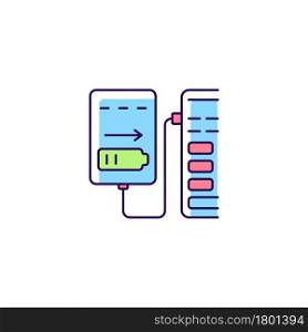 Recharge from computer USB port RGB color manual label icon. Connect to laptop. Alternative solution for charging. Isolated vector illustration. Simple filled line drawing for product use instructions. Recharge from computer USB port RGB color manual label icon