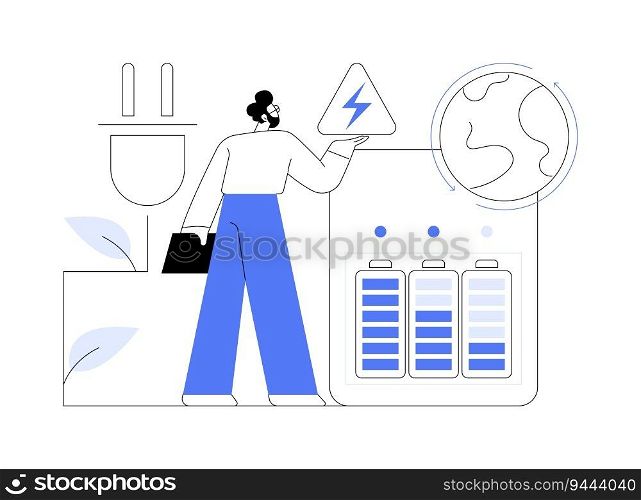 Rechargeable batteries abstract concept vector illustration. Eco-friendly batteries recharging, power adapter, ecology environment, sustainable energy, electricity supply abstract metaphor.. Rechargeable batteries abstract concept vector illustration.