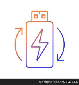 Rechargeable lithium ion battery gradient linear vector manual label icon. Thin line color symbol. Modern style pictogram. Vector isolated outline drawing for product use instructions. Rechargeable lithium ion battery gradient linear vector manual label icon