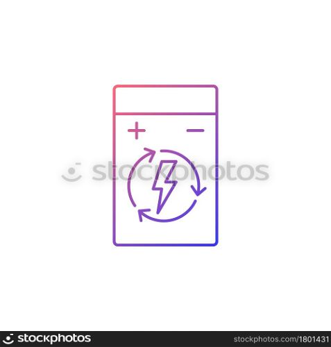 Rechargeable lithium polymer battery gradient linear vector manual label icon. Thin line color symbol. Modern style pictogram. Vector isolated outline drawing for product use instructions. Rechargeable lithium polymer battery gradient linear vector manual label icon