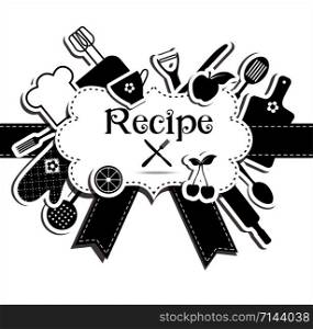 Recipe illustration. Kitchen background. Frame for recires.