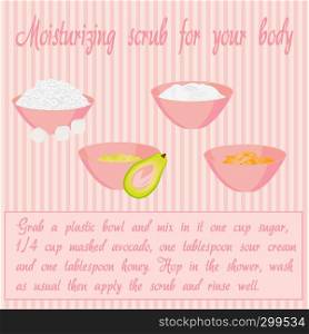 recipe of moisturising body scrub vector illustration