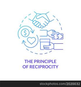 Reciprocity concept icon. Brand and audience communication. Exchange product for money. Mutual benefit. Paying back abstract idea thin line illustration. Vector isolated outline color drawing. Reciprocity concept icon