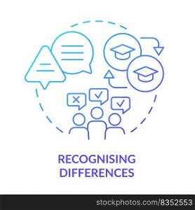 Recognising differences blue gradient concept icon. Personal approach. Principle of learning abstract idea thin line illustration. Isolated outline drawing. Myriad Pro-Bold fonts used. Recognising differences blue gradient concept icon