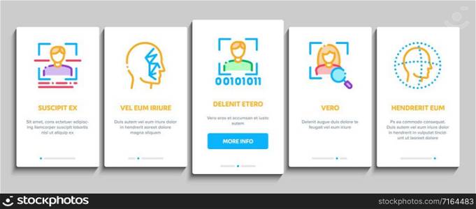 Recognition Onboarding Mobile App Page Screen. Eye Scanning, Biometric Recognition, Face Id Systems, Human Silhouette Concept Illustrations. Recognition Onboarding Elements Icons Set Vector