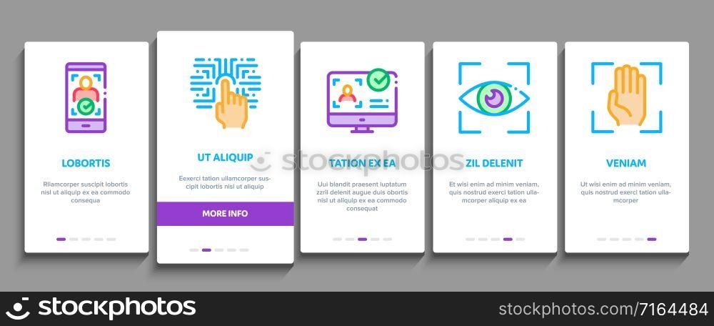 Recognition Onboarding Mobile App Page Screen. Eye Scanning, Biometric Recognition, Face Id Systems, Human Silhouette Concept Illustrations. Recognition Onboarding Elements Icons Set Vector