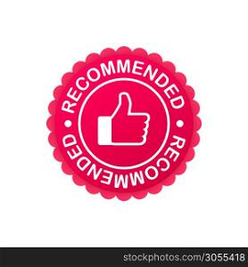 Recommend icon. White label recommended on blue background. Vector stock illustration. Recommend icon. White label recommended on blue background. Vector stock illustration.