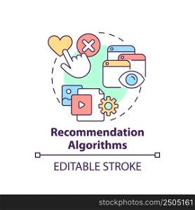 Recommendation algorithms concept icon. User suggestions. Use of machine learning abstract idea thin line illustration. Isolated outline drawing. Editable stroke. Arial, Myriad Pro-Bold fonts used. Recommendation algorithms concept icon