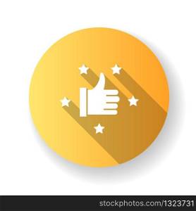 Recommendation yellow flat design long shadow glyph icon. Review rate. Satisfaction level. Approve of client service. Top quality. Bestseller sign. Blog vote. Silhouette RGB color illustration