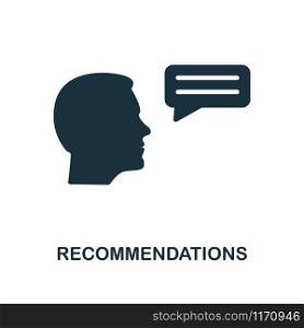 Recommendations icon. Monochrome style design from business ethics collection. UX and UI. Pixel perfect recommendations icon. For web design, apps, software, printing usage.. Recommendations icon. Monochrome style design from business ethics icon collection. UI and UX. Pixel perfect recommendations icon. For web design, apps, software, print usage.