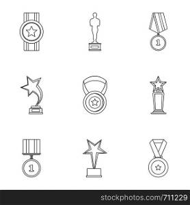 Recompense icons set. Outline set of 9 recompense vector icons for web isolated on white background. Recompense icons set, outline style