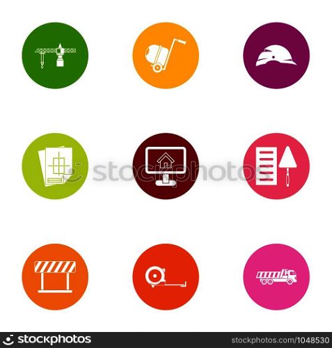 Reconstruction icons set. Flat set of 9 reconstruction vector icons for web isolated on white background. Reconstruction icons set, flat style