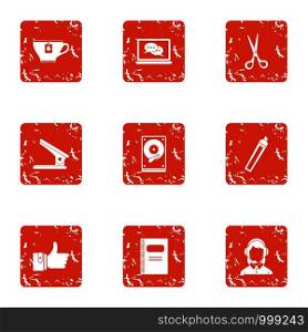 Record date icons set. Grunge set of 9 record date vector icons for web isolated on white background. Record date icons set, grunge style