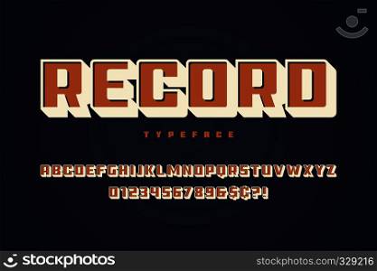 Record display font design, alphabet, typeface uppercase characters. Record display font design, alphabet, typeface, uppercase charac