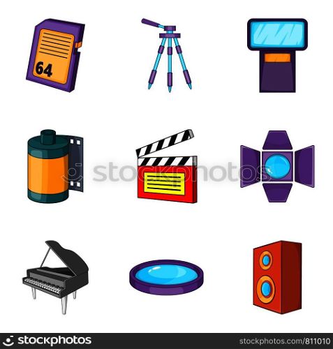 Record film icons set. Cartoon set of 9 record film vector icons for web isolated on white background. Record film icons set, cartoon style