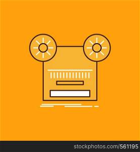 Record, recording, retro, tape, music Flat Line Filled Icon. Beautiful Logo button over yellow background for UI and UX, website or mobile application. Vector EPS10 Abstract Template background