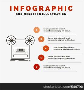 Record, recording, retro, tape, music Infographics Template for Website and Presentation. Line Gray icon with Orange infographic style vector illustration. Vector EPS10 Abstract Template background