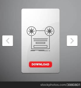 Record, recording, retro, tape, music Line Icon in Carousal Pagination Slider Design & Red Download Button