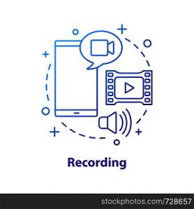 Recording concept icon. Vlogging idea thin line illustration. Sound, video record. Video hosting. Vector isolated outline drawing. Recording concept icon