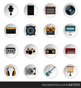 Recording studio items icons set in flat style isolated vector icons set illustration. Recording studio items icons set in flat style